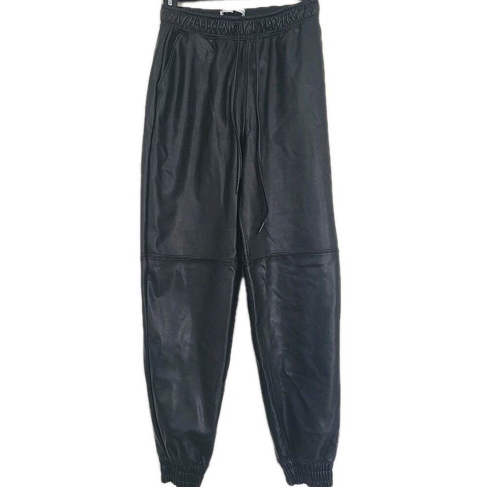 Abercrombie & Fitch Jogger Pant Women XS Black Vegan Leather High Waisted Casual - Picture 2 of 14